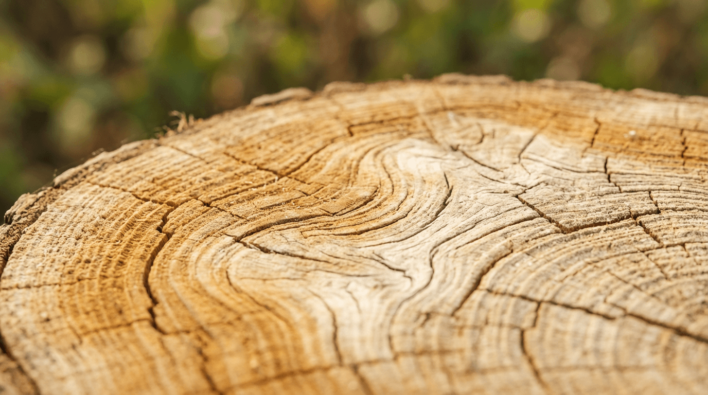 Freshly ground stump in a clean Arlington backyard with wood chips and sunlight